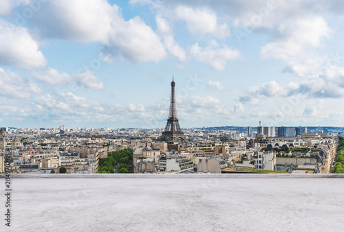 Eiffel tower, famous landmark and travel destination in France, Paris with empty concrete terrace