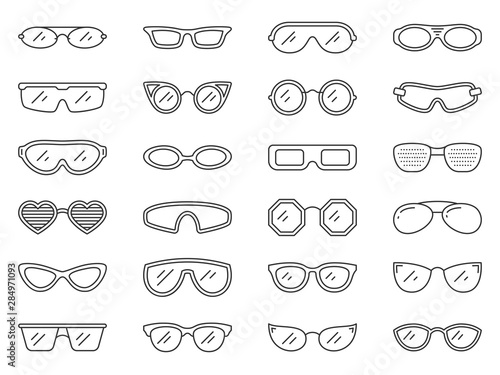 Glasses sun eye frame hipster line icon vector set