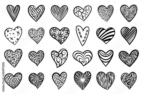 Heart hand draw Doodle love sketch icon vector set
