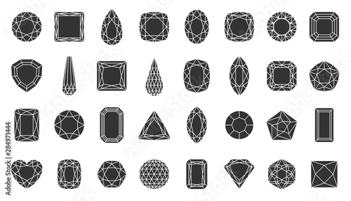 Diamond gem jewel stone silhouette icon vector set