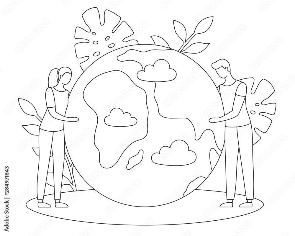 Happy Earth Day nature care ecology line vector