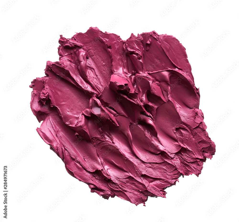 Obraz premium Smears and texture of burgundy color lipstick or acrylic paint on a white background