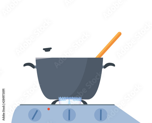 pot spoon stove preparation cooking