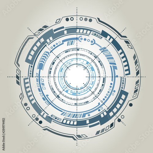 Circular technology background design vector illustration. Futuristic scientific interface. Hi tech sci fi design.