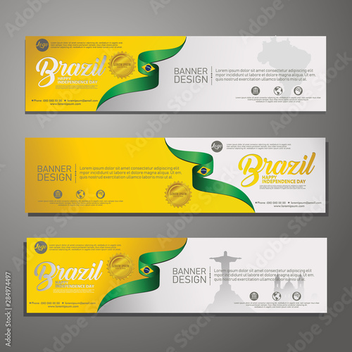 Set banner design template Independence Day Brazil modern background