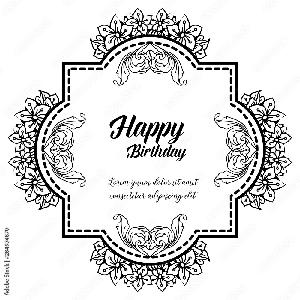 Beautiful wreath frame, decoration greeting card happy birthday. Vector