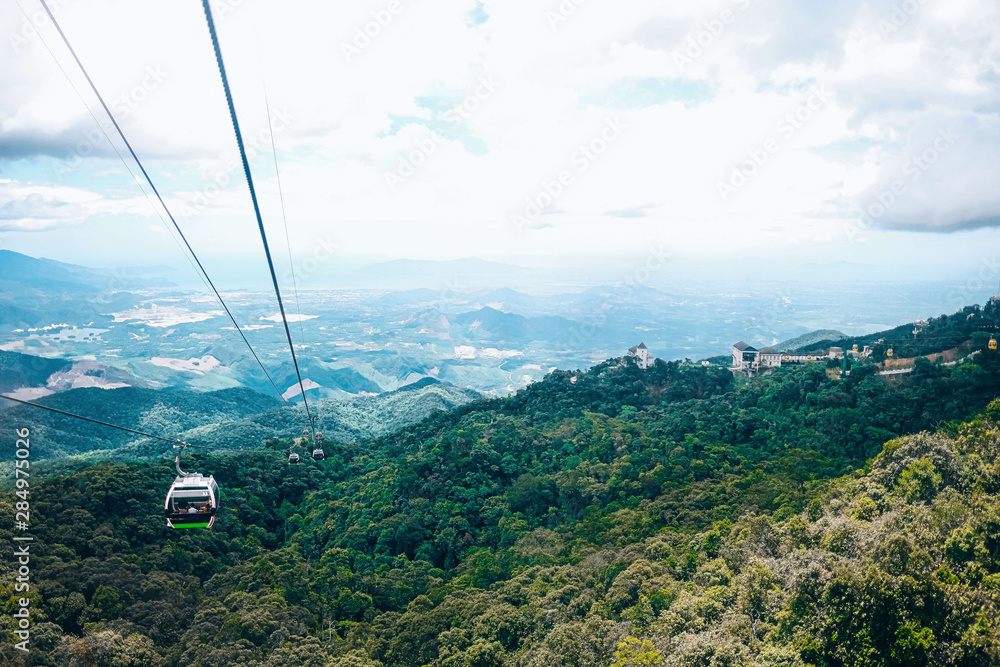 Cable car to Ba Na Hills Mountain Resort. The longest non-stop single track cable car is 5,801meter, Da Nang, Vietnam.