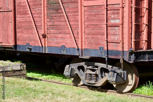 Принти на полотні Close up view of an antique deteriorated wooden railway train boxcar