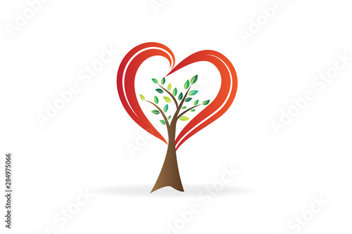 Tree love heart shape icon id card logo vector web design
