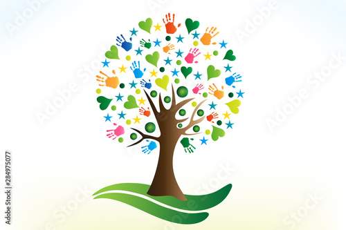 Tree hearts and hands people figures logo vector web image template photo