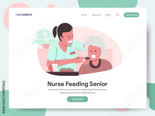 Landing page template of Nurse or Caregiver Feeding Senior Illustration Concept. Modern design concept of web page design for website and mobile website.Vector illustration EPS 10