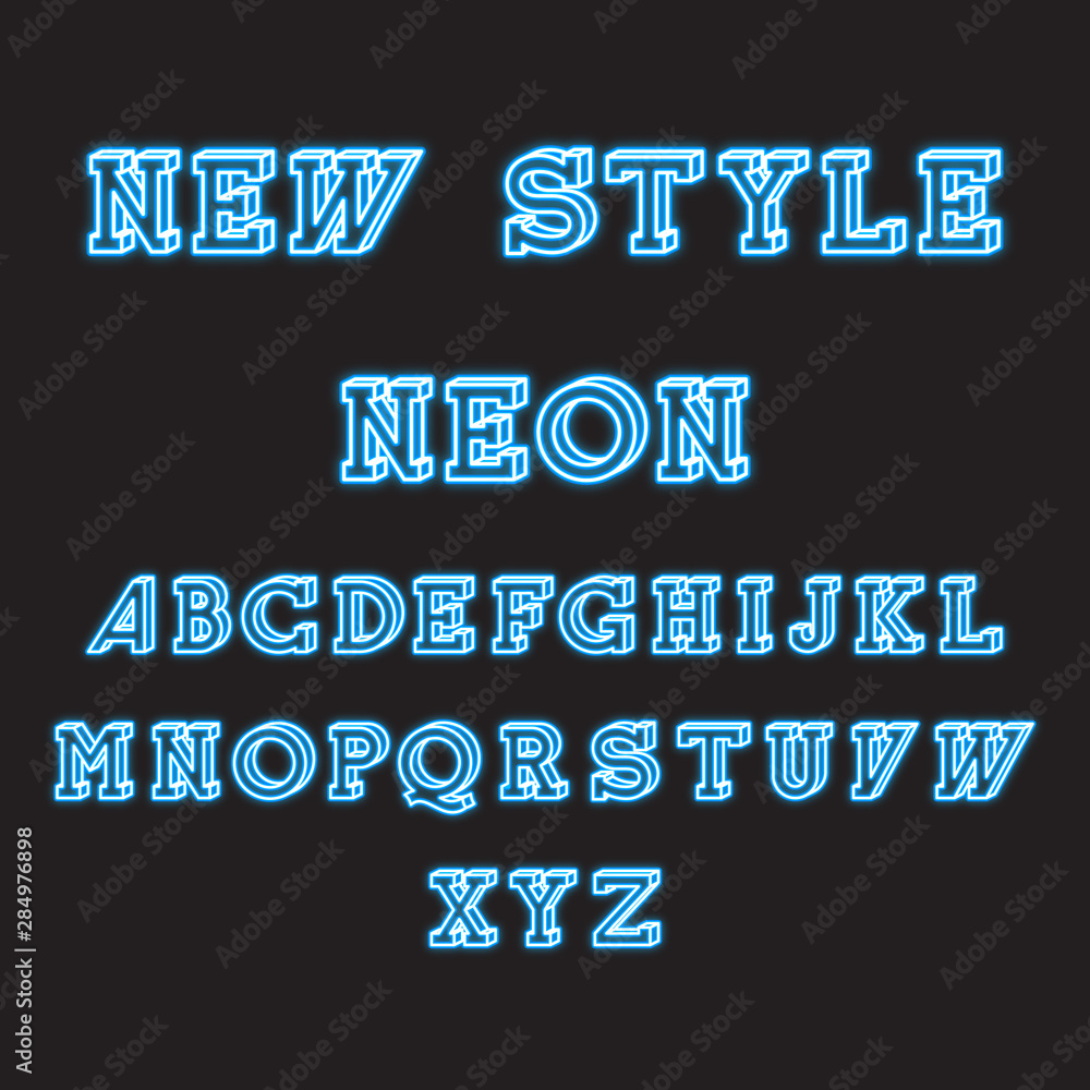 New style neon glowing isometric font vector illustration