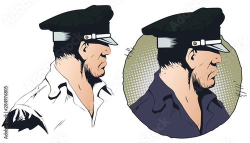 Portrait cool policeman. Stock illustration.