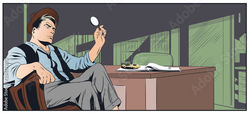 Bored retro detective. Stock illustration.