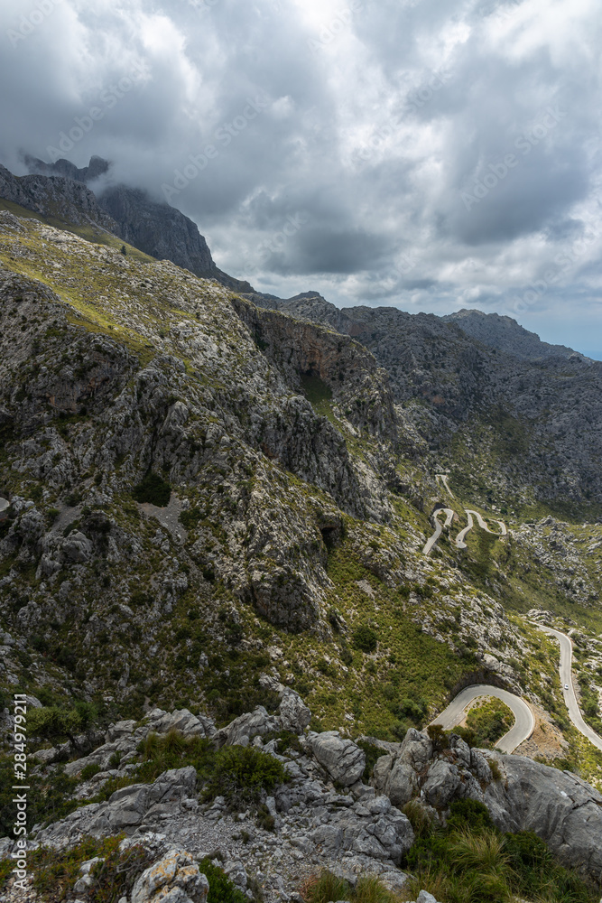 Winding highway in the mountains  of Sierra de Tramuntana, Mallorca