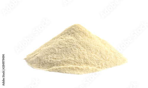Pile of protein powder isolated on white