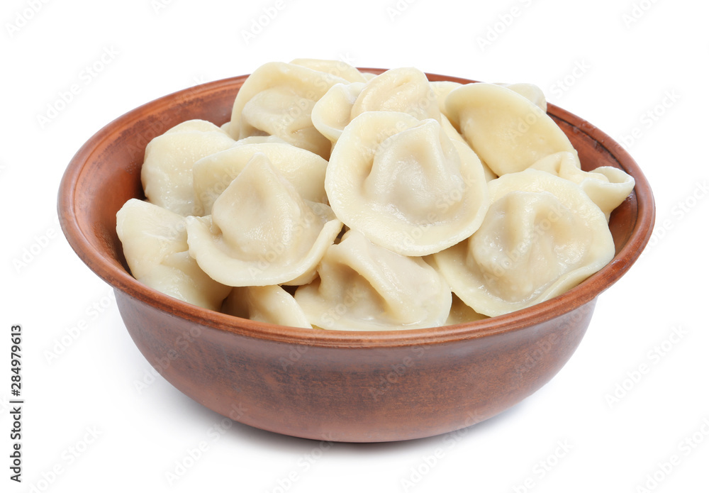 Tasty dumplings in bowl isolated on white Tasty dumplings in bowl isolated on white