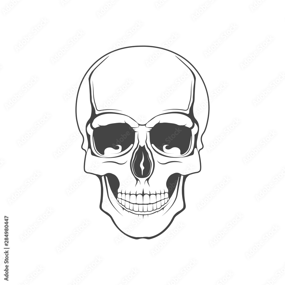 Vector graphic logo concept. Human skull. Symbol emblem, element, print.