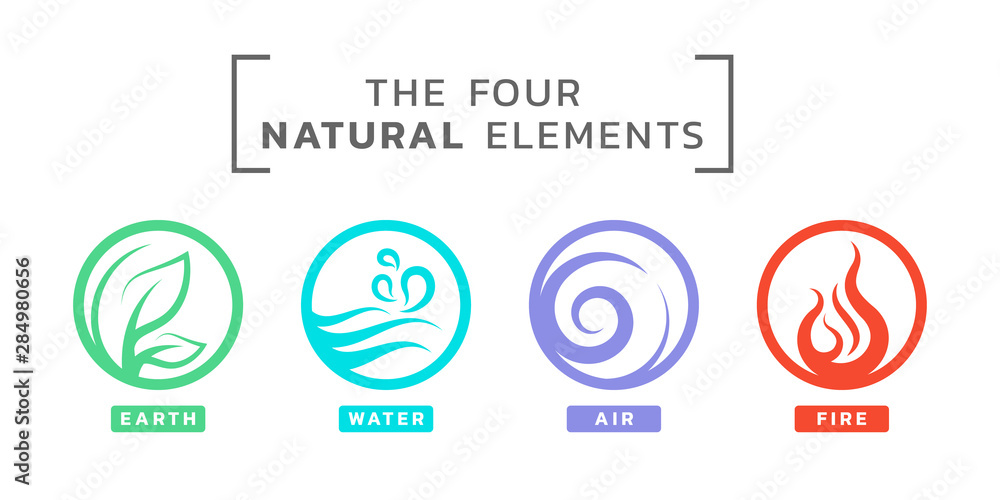 4 elements of natural circle line art icon sign with earth water air