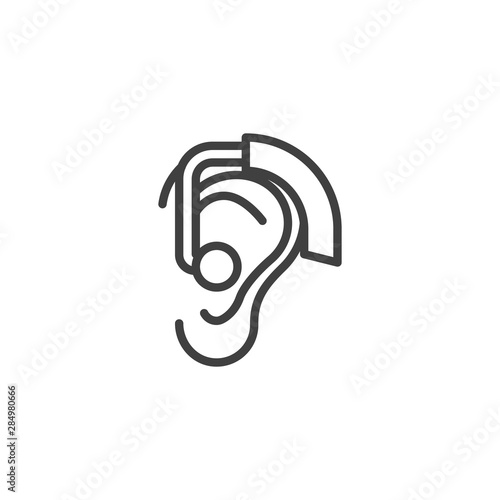 Ear Hearing Aid line icon. linear style sign for mobile concept and web design. Hearing aid behind the ear outline vector icon. Symbol, logo illustration. Vector graphics