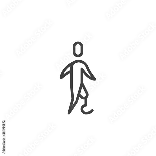 Man with artificial leg line icon. linear style sign for mobile concept and web design. Person with handicap outline vector icon. Symbol, logo illustration. Vector graphics
