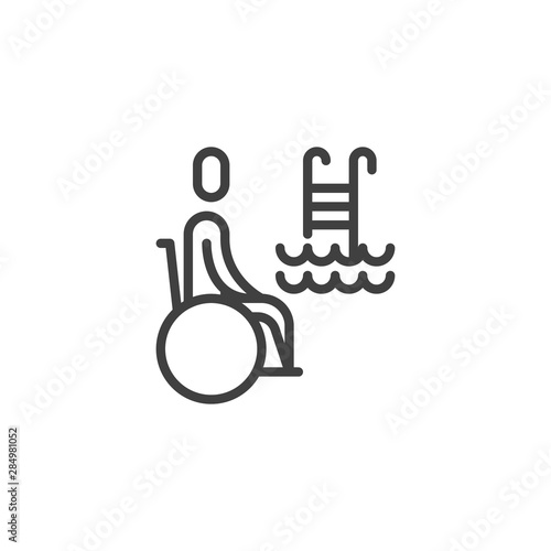 Disabled man in a swimming pool line icon. linear style sign for mobile concept and web design. disabled sport outline vector icon. Symbol, logo illustration. Vector graphics