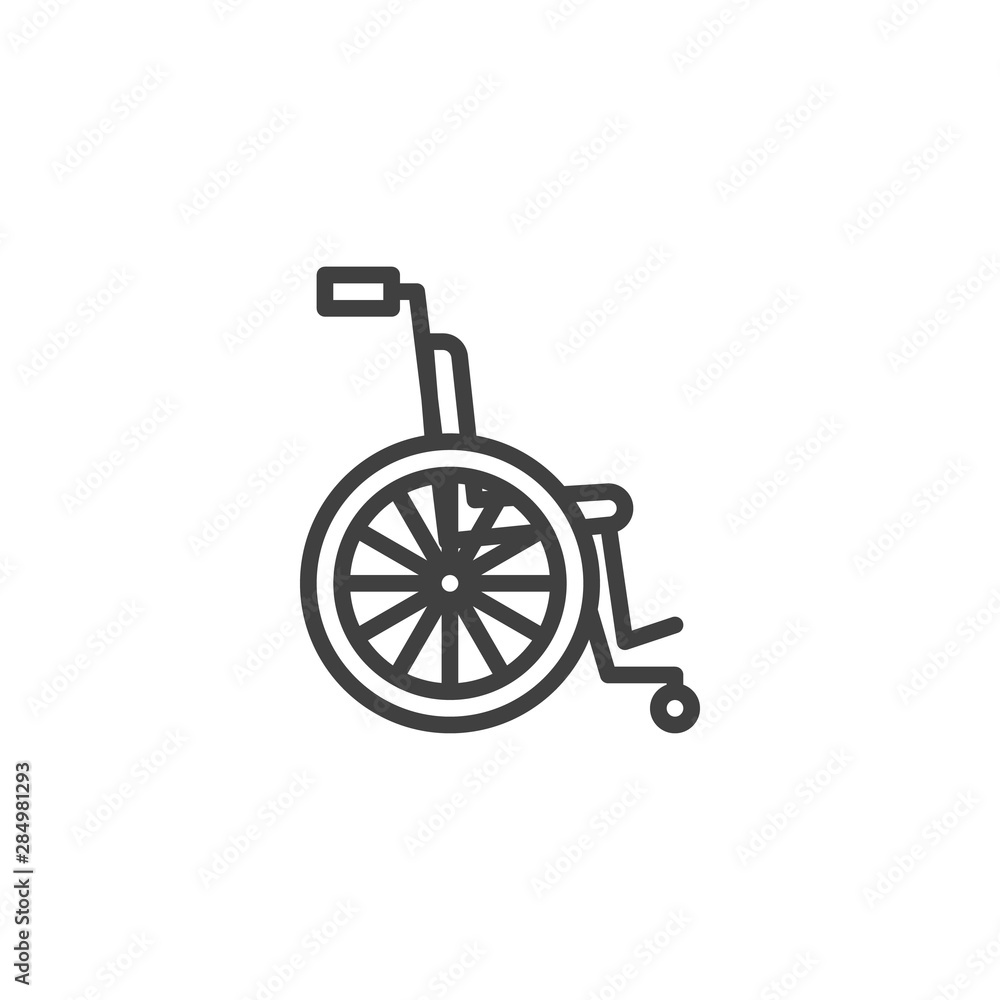 Wheelchair for disabled line icon. linear style sign for mobile concept and web design. Wheelchair outline vector icon. Symbol, logo illustration. Vector graphics Wheelchair for disabled line icon. linear style sign for mobile concept and web design. Wheelchair outline vector icon. Symbol, logo illustration. Vector graphics