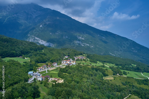 Panoramic view of the ski resort Andalo Trento northern Italy. Aerial view, summertime.