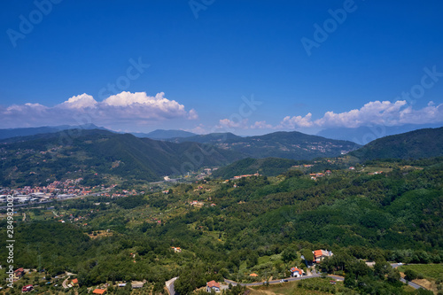 Aerial photography. Panoramic view of the Alps north of Italy. Trento Region  San Lorenzo Dorsino. Great trip to the Alps