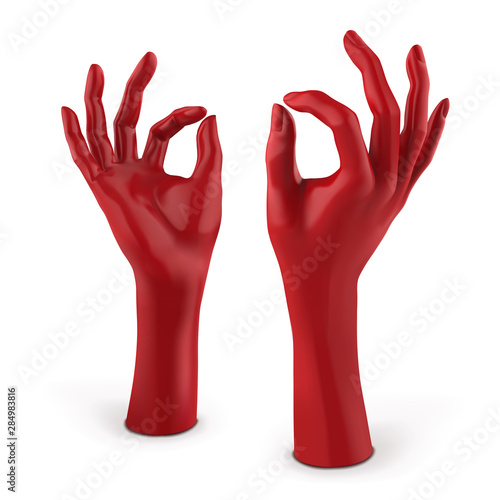 Red mannequin female hand. Vector 3D illustration isolated on a white background