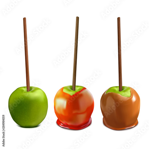Green Apple in caramel and in toffee. Vector 3d realistic