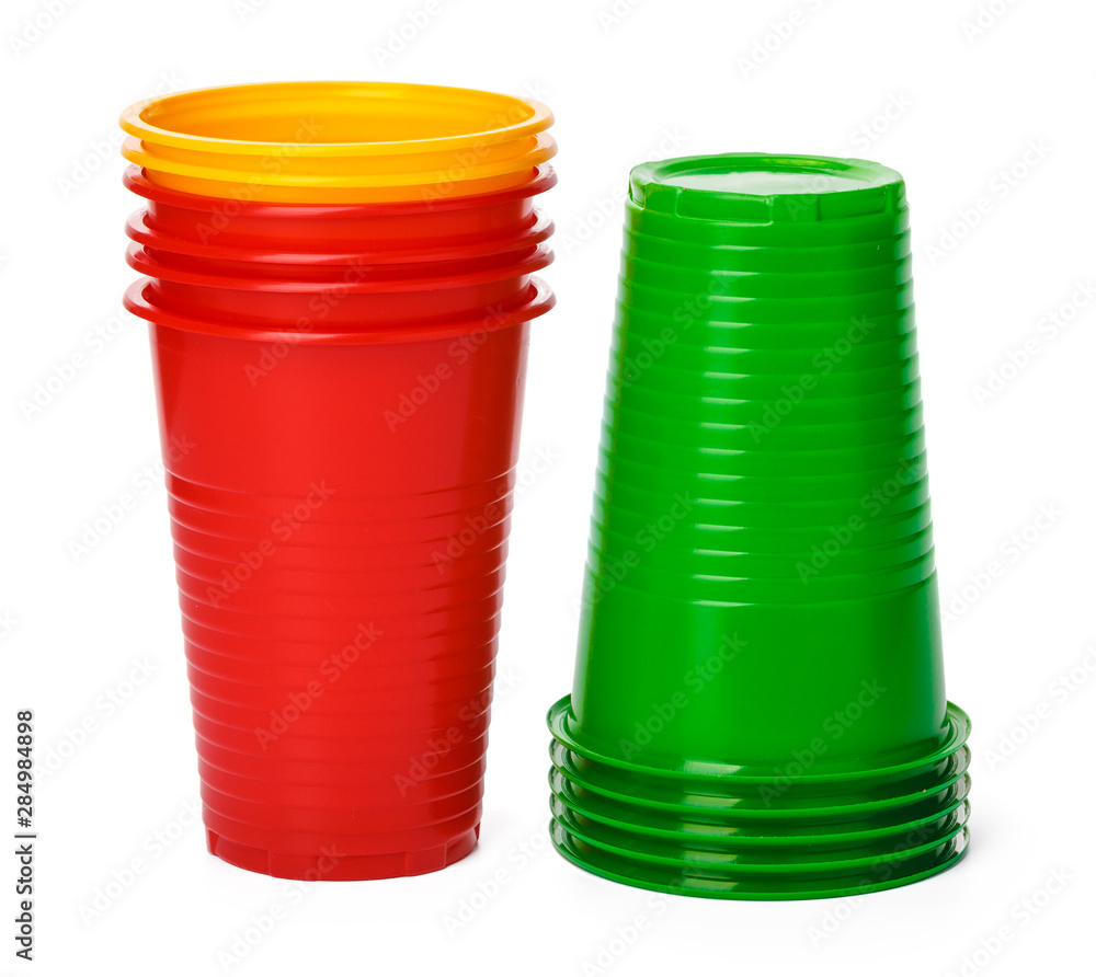 Colored plastic cups isolated on white background Colored plastic cups isolated on white background