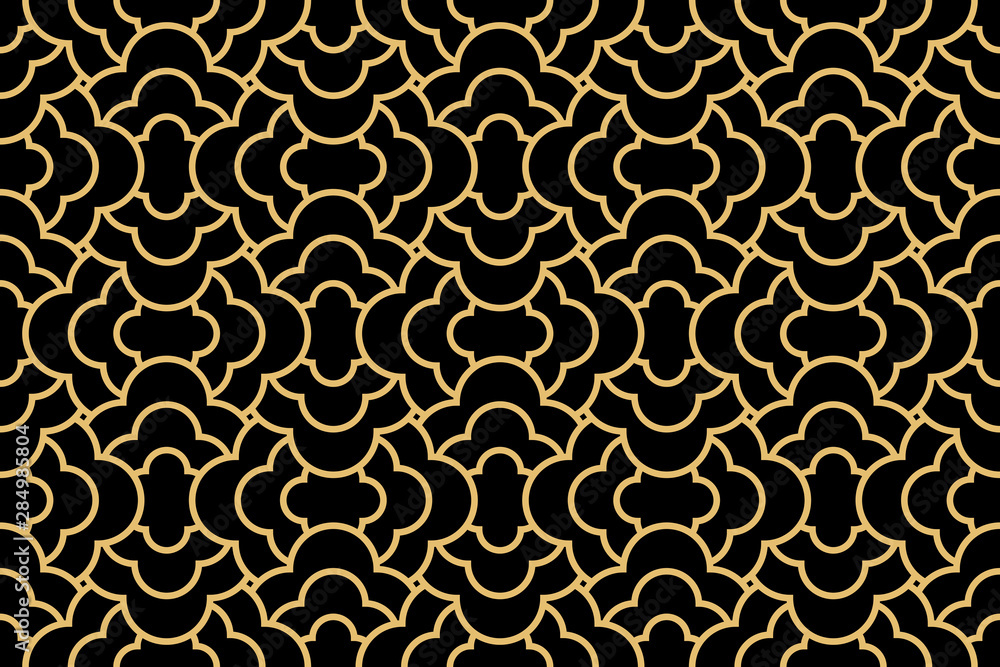 The geometric pattern with wavy lines. Seamless vector background. Gold and black texture. Simple lattice graphic design The geometric pattern with wavy lines. Seamless vector background. Gold and black texture. Simple lattice graphic design
