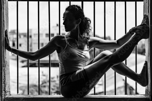 A woman in a calm yoga pose