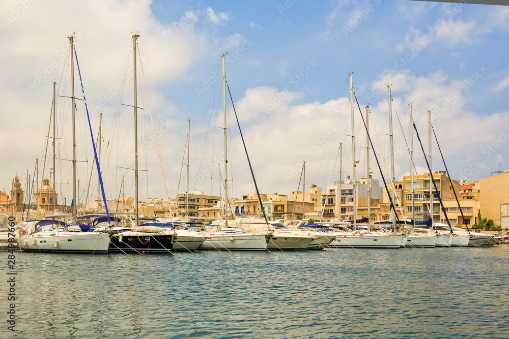 Yachts lying at Marsamxett Valletta, Malta.