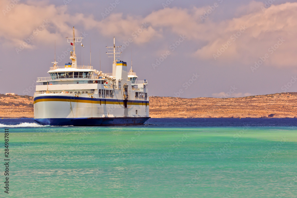 transport, ferry sailing. transport, ferry at sea rocks. White transport, ferry