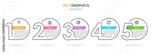 Infographic design with icons and 5 options or steps. Thin line vector. Infographics business concept. Can be used for info graphics, flow charts, presentations, web sites, banners, printed materials.