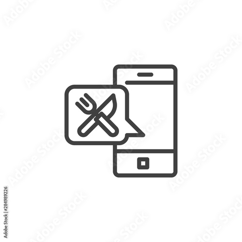 Mobile food ordering line icon. linear style sign for mobile concept and web design. Online food, delivery outline vector icon. Symbol, logo illustration. Vector graphics