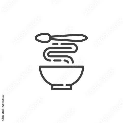 Hot soup bowl line icon. linear style sign for mobile concept and web design. Plate with food and spoon outline vector icon. Symbol, logo illustration. Vector graphics