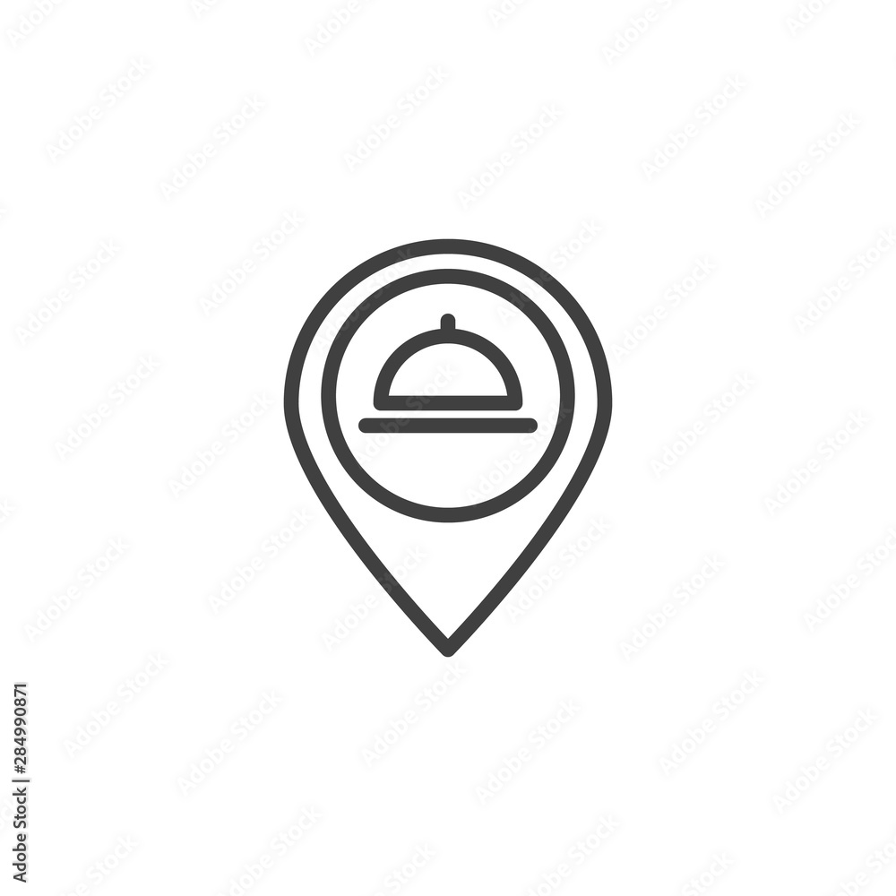 Restaurant Location pin line icon. Food delivery linear style sign for  mobile concept and web design. Food platter, map marker outline vector  icon. Symbol, logo illustration. Vector graphics Stock Vector | Adobe
