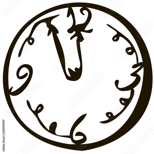 line art clock says 11 55 five minutes to new year vector illusration
