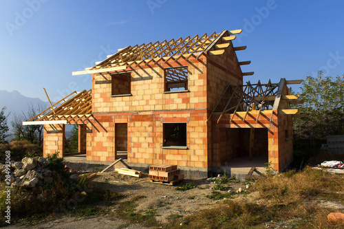 new brick house construction property building in village