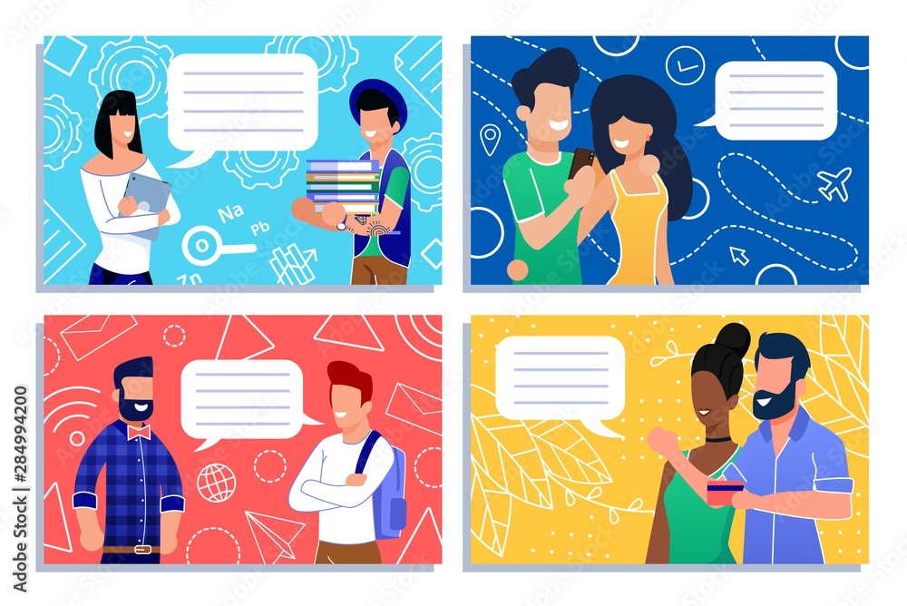 Cartoon People Community Having Short Dialog Set Cartoon People Community Having Short Dialog Set