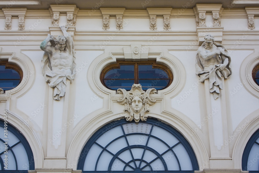 Rich decoration of old historical building in Old Town of Vienna, Austria
