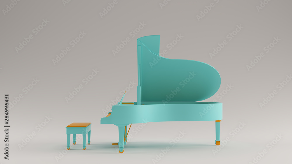 Gulf Blue Turquoise and Orange Grand Piano Side View 3d illustration 3d render Gulf Blue Turquoise and Orange Grand Piano Side View 3d illustration 3d render