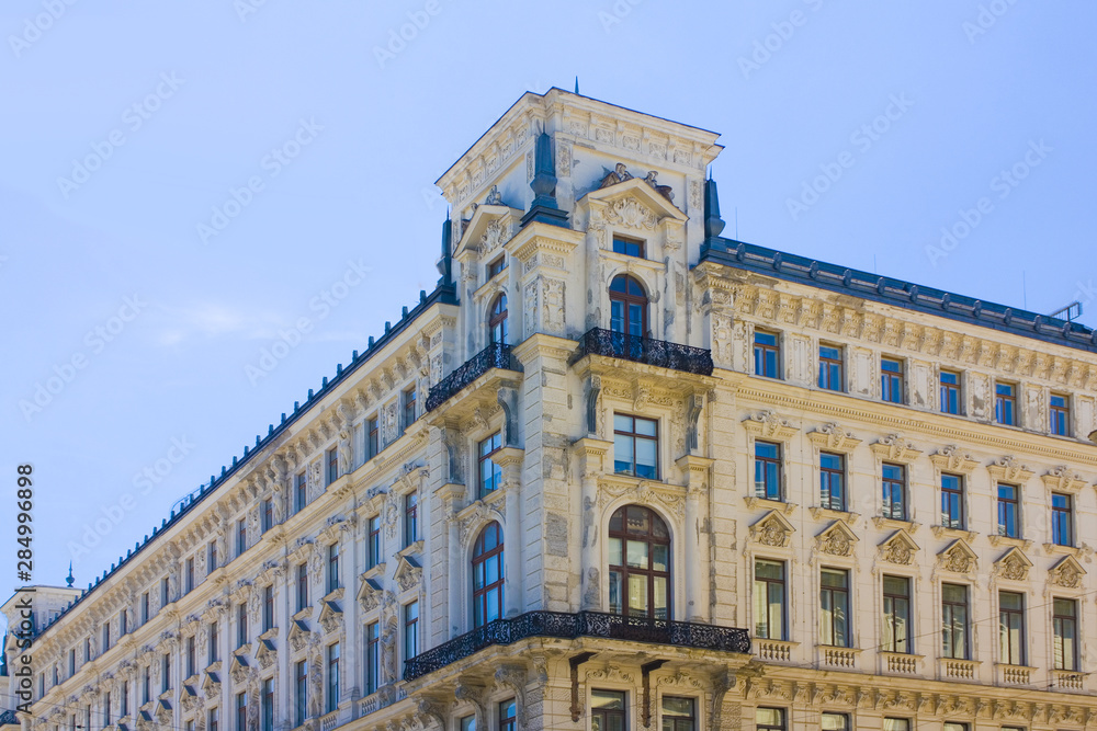 Rich decoration of the old historical building in Old Town of Vienna, Austria