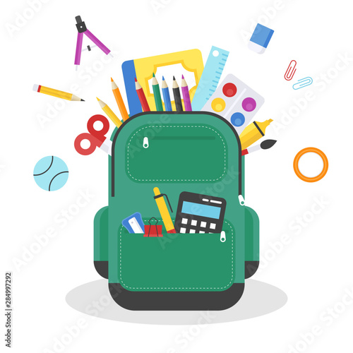 Back to school, School bag with school supplies vector