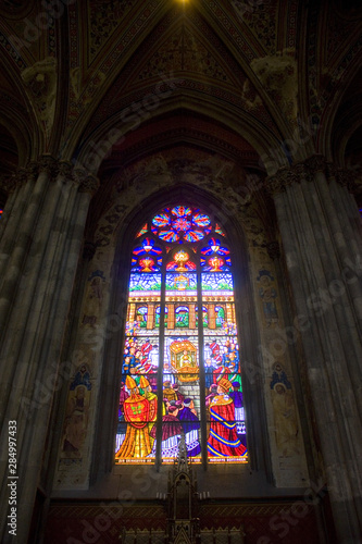 Interior of Votive Church (Votivkirche) is a neo-Gothic church in Vienna, Austria