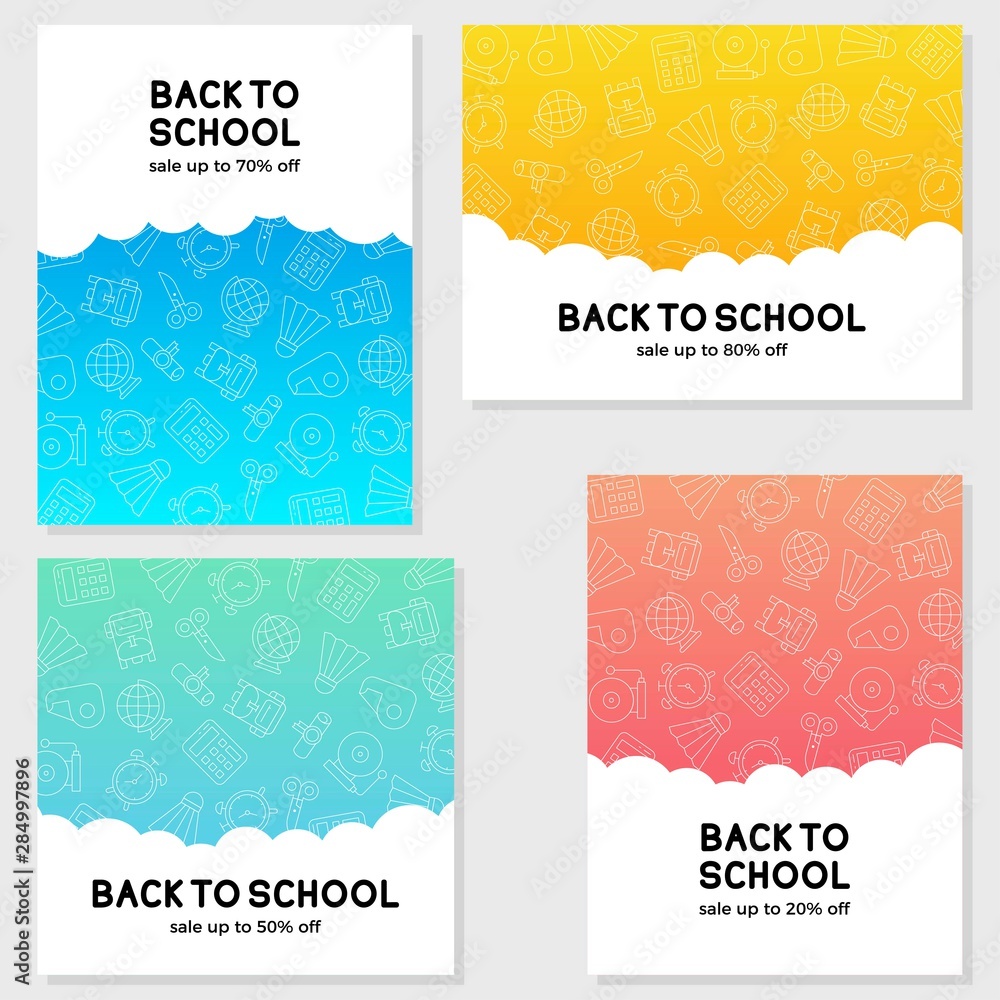 Back to school, School supplies sale poster template