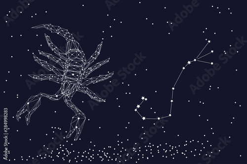 Zodiac sign Scorpio. The symbol of the astrological horoscope. Horizontal banner.